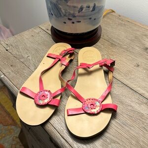 Jack Rogers Sandals. Pink. Madrid medallion.